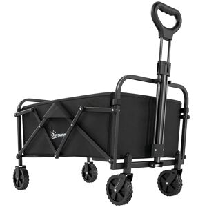 Outsunny Carrinho de Praia com Rodas, Carrinho de Jardim Dobrável com Cabo Ajustável, Estrutura de Metal, Carga 68 kg, Carrinho de Transporte para Todo Terreno, Jardim, Camping, Preto