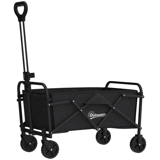 Outsunny Carrinho de Praia com Rodas, Carrinho de Jardim Dobrável com Cabo Ajustável, Estrutura de Metal, Carga 68 kg, Carrinho de Transporte para Todo Terreno, Jardim, Camping, Preto