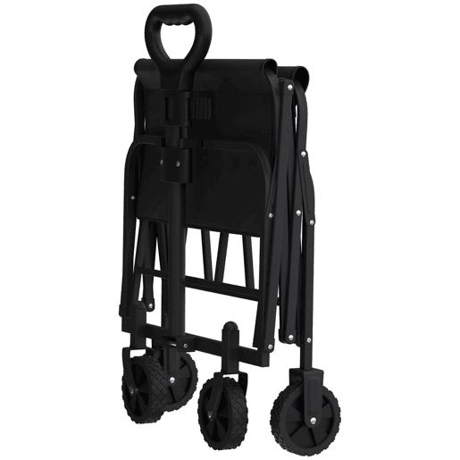 Outsunny Carrinho de Praia com Rodas, Carrinho de Jardim Dobrável com Cabo Ajustável, Estrutura de Metal, Carga 68 kg, Carrinho de Transporte para Todo Terreno, Jardim, Camping, Preto