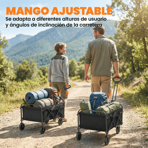 Outsunny Carrinho de Praia com Rodas, Carrinho de Jardim Dobrável com Cabo Ajustável, Estrutura de Metal, Carga 68 kg, Carrinho de Transporte para Todo Terreno, Jardim, Camping, Preto