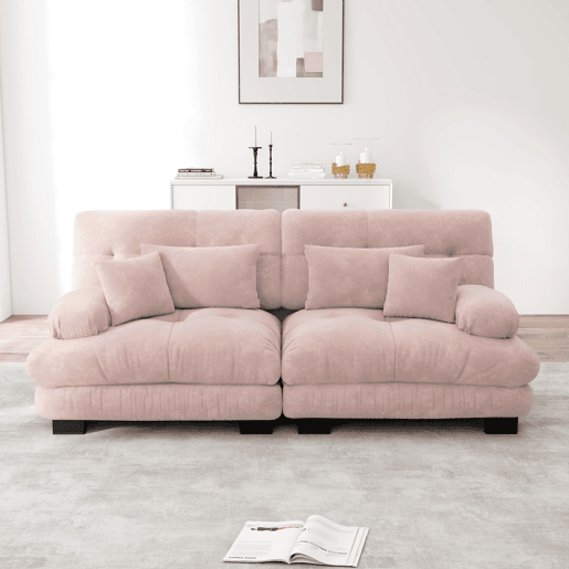 Sofá de canto Cloud - Chenille com 2 almofadas lombares e 2 almofadas decorativas - Rosa