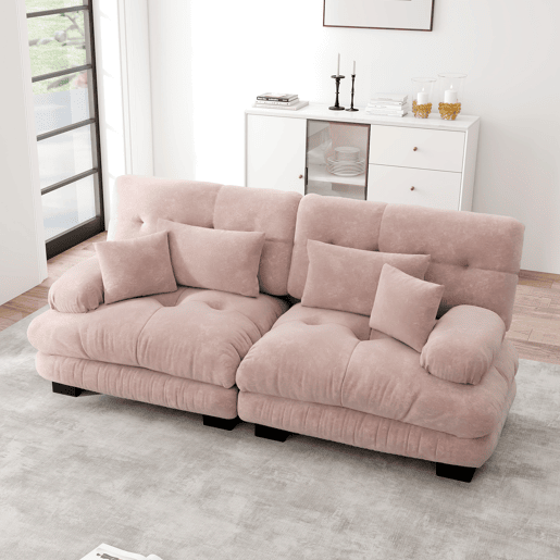 Sofá de canto Cloud - Chenille com 2 almofadas lombares e 2 almofadas decorativas - Rosa