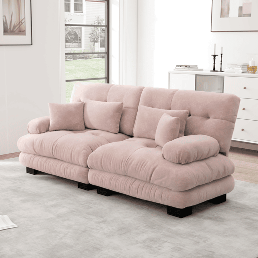 Sofá de canto Cloud - Chenille com 2 almofadas lombares e 2 almofadas decorativas - Rosa