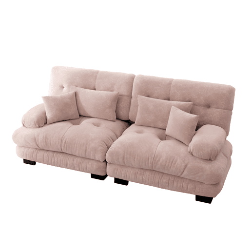 Sofá de canto Cloud - Chenille com 2 almofadas lombares e 2 almofadas decorativas - Rosa