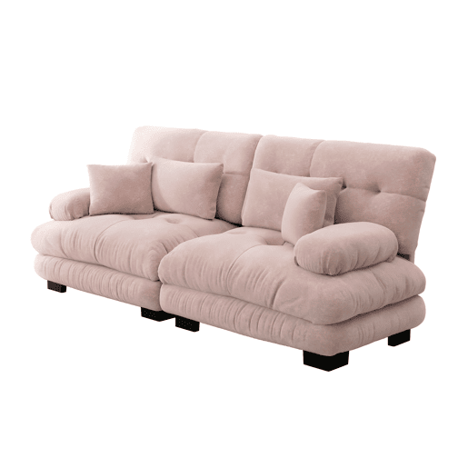 Sofá de canto Cloud - Chenille com 2 almofadas lombares e 2 almofadas decorativas - Rosa