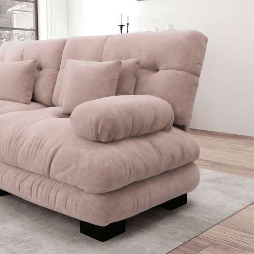 Sofá de canto Cloud - Chenille com 2 almofadas lombares e 2 almofadas decorativas - Rosa