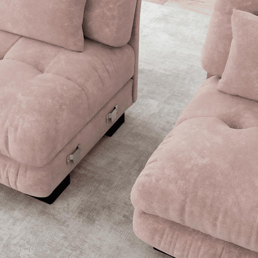 Sofá de canto Cloud - Chenille com 2 almofadas lombares e 2 almofadas decorativas - Rosa