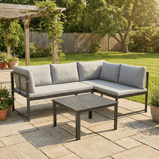 Outsunny Conjunto de Móveis de Jardim Exterior de 3 Peças, Sofás de 2 Lugares com Reposabráços Ajustáveis e Mesa de Centro, Cinzento