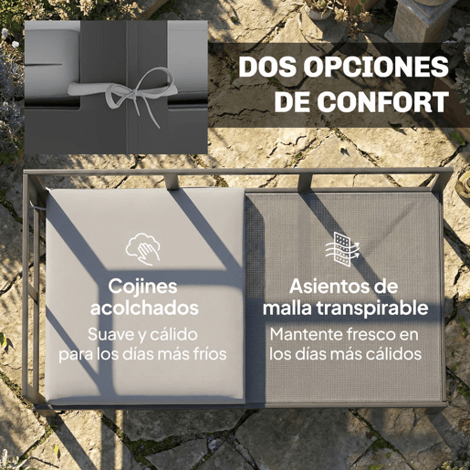 Outsunny Conjunto de Móveis de Jardim Exterior de 3 Peças, Sofás de 2 Lugares com Reposabráços Ajustáveis e Mesa de Centro, Cinzento