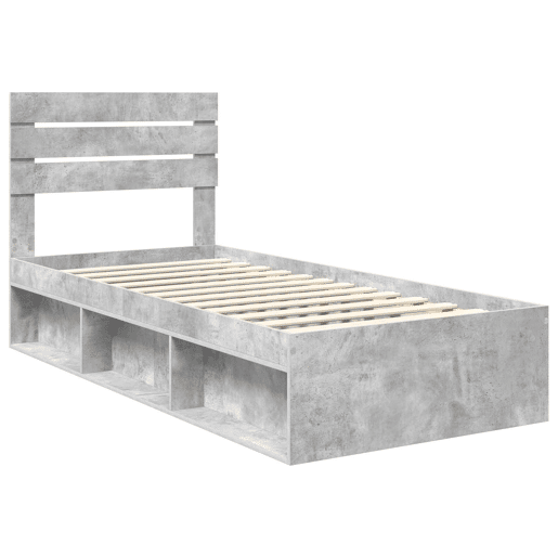 Estrutura de cama de solteiro para adultos com Cabeceira - Cinza Concreto 100 x 200 cm