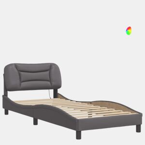 Estrutura de cama de solteiro para adultos com LED 80x200cm cinza