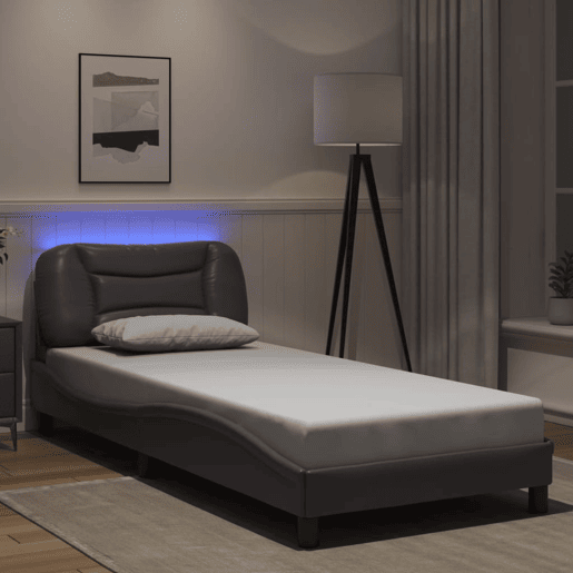 Estrutura de cama de solteiro para adultos com LED 80x200cm cinza