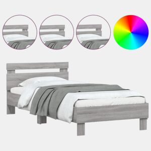 Estrutura de cama de solteiro moderno c cabeceiraluzes LED 90x190 cm cinza sonoma