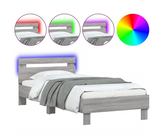 Estructura de cama individual para adultos - cabecero luces led gris sonoma 90x190 cm