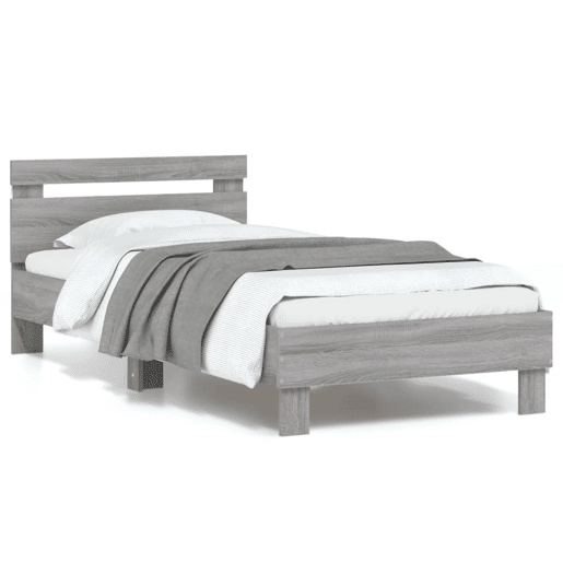 Estrutura de cama de solteiro moderno c cabeceiraluzes LED 90x190 cm cinza sonoma