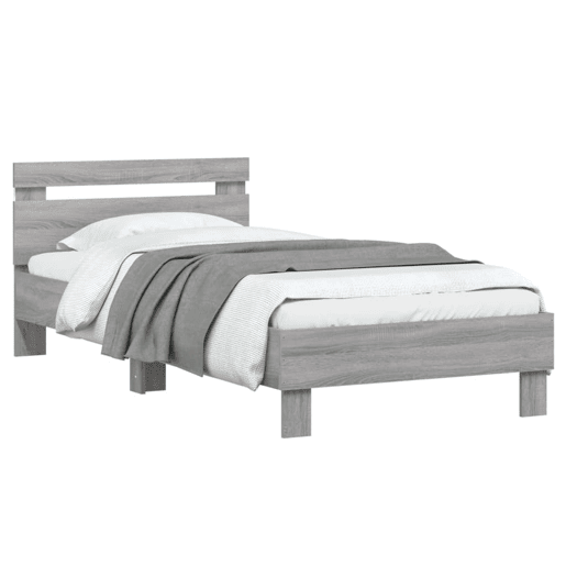 Estrutura de cama de solteiro moderno c cabeceiraluzes LED 90x190 cm cinza sonoma