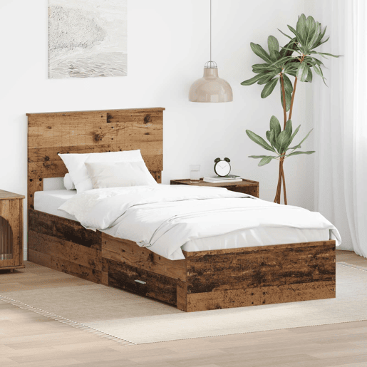 Estrutura de cama de solteiro para adultos Madeira antiga 90 x 190 cm Madeira processada