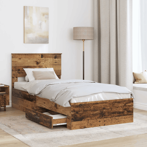 Estrutura de cama de solteiro para adultos Madeira antiga 90 x 190 cm Madeira processada