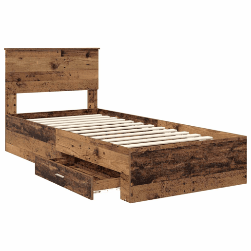 Estrutura de cama de solteiro para adultos Madeira antiga 90 x 190 cm Madeira processada