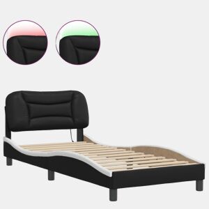 Estrutura de cama de solteiro para adultos com LED 90x200 cm pretobranco
