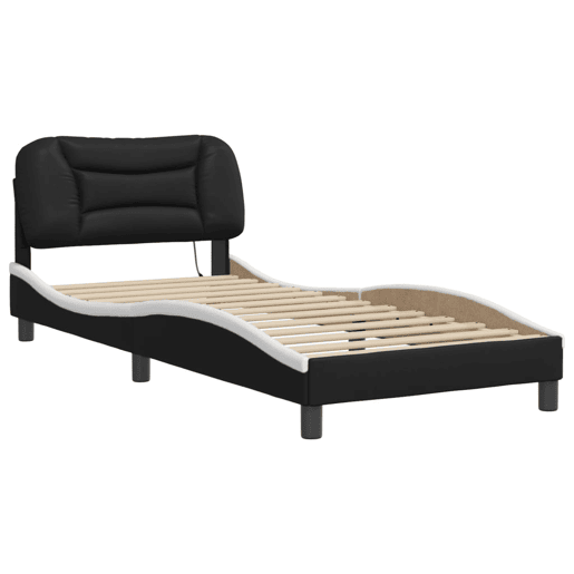 Estrutura de cama de solteiro para adultos com LED 90x200 cm pretobranco