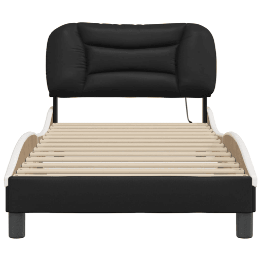 Estrutura de cama de solteiro para adultos com LED 90x200 cm pretobranco