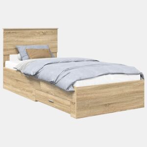 Estrutura de cama de solteiro moderno com cabeceira - Carvalho Sonoma 90 x 190 cm