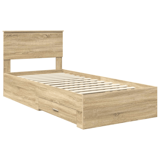 Estrutura de cama de solteiro moderno com cabeceira - Carvalho Sonoma 90 x 190 cm