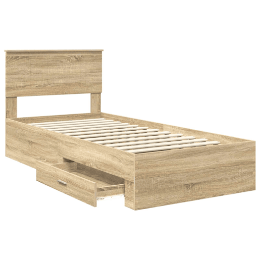 Estrutura de cama de solteiro moderno com cabeceira - Carvalho Sonoma 90 x 190 cm