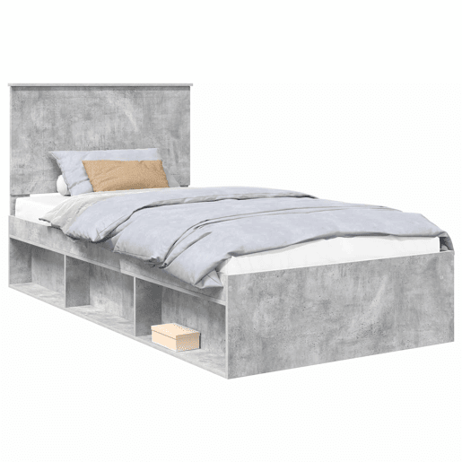 Estrutura de cama de solteiro para adultos com Cabeceira - Cinza Concreto 100 x 200 cm