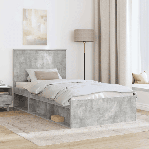 Estrutura de cama de solteiro para adultos com Cabeceira - Cinza Concreto 100 x 200 cm
