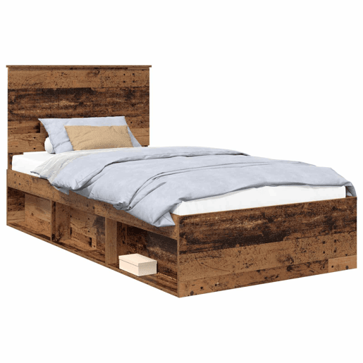 Estrutura de cama de solteiro para adultos com Cabeceira - Madeira antiga 100 x 200 cm