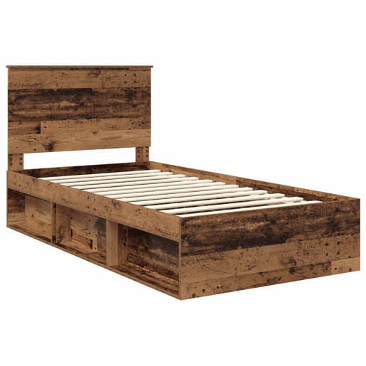 Estrutura de cama de solteiro para adultos com Cabeceira - Madeira antiga 100 x 200 cm