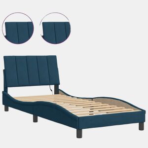 Estrutura de cama de solteiro para adultos com LED 90x200 cm veludo azul