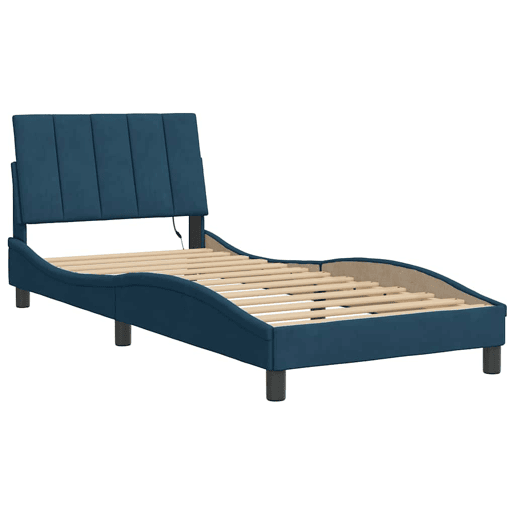 Estrutura de cama de solteiro para adultos com LED 90x200 cm veludo azul