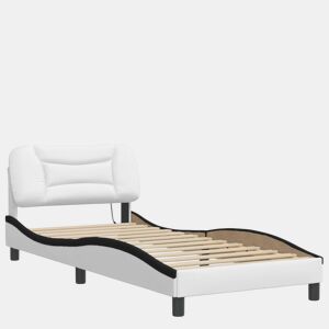 Estrutura de cama de solteiro para adultos com LED 90x200cm brancopreto