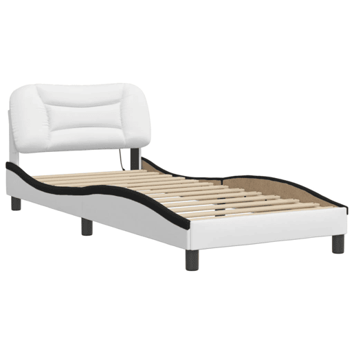 Estrutura de cama de solteiro para adultos com LED 90x200cm brancopreto