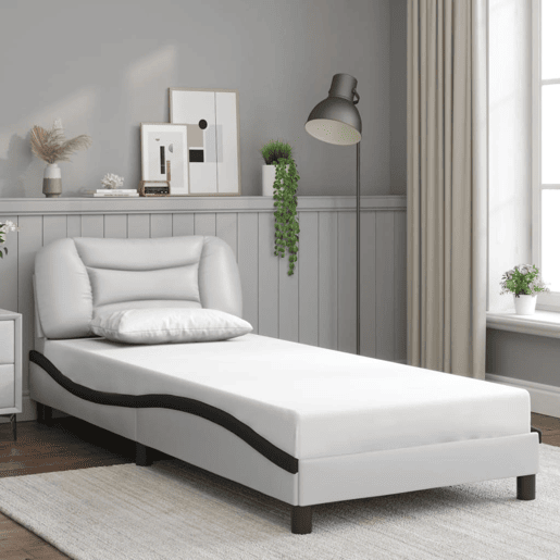 Estrutura de cama de solteiro para adultos com LED 90x200cm brancopreto