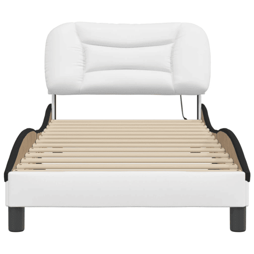 Estrutura de cama de solteiro para adultos com LED 90x200cm brancopreto