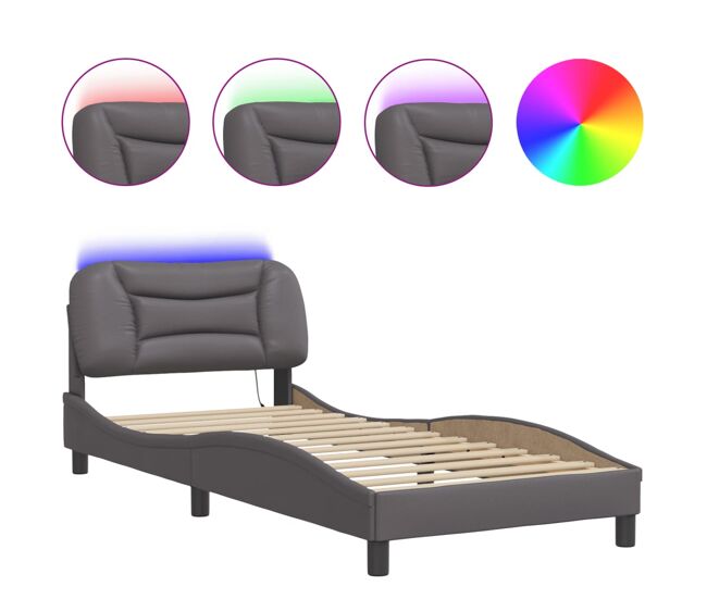 Estructura de cama individual para adultos con led gris 90x200 cm