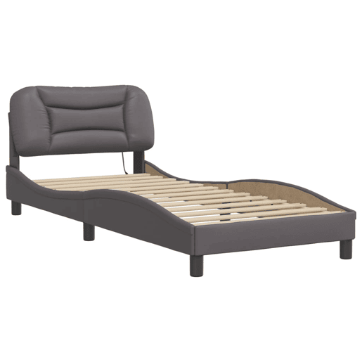 Estrutura de cama de solteiro para adultos com LED 90x200cm cinza