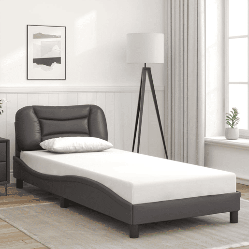 Estrutura de cama de solteiro para adultos com LED 90x200cm cinza