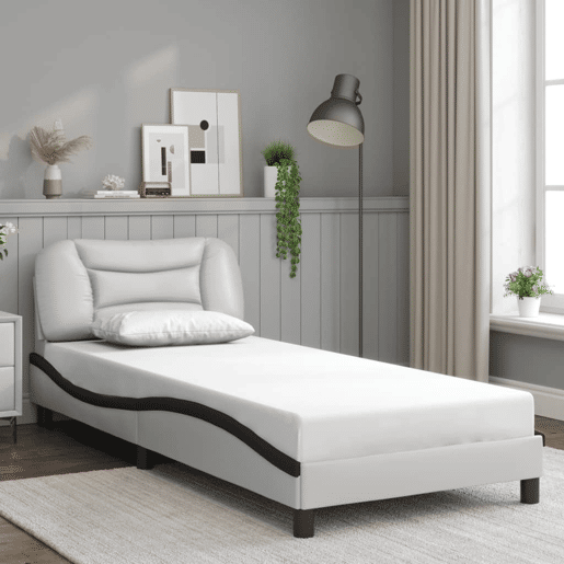 Estrutura de cama de solteiro para adultos com LED 80x200 cm brancopreto