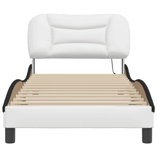 Estrutura de cama de solteiro para adultos com LED 80x200 cm brancopreto