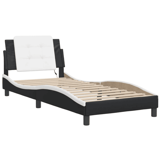 Estrutura de cama de solteiro para adultos com LED Zadar 90x190 cm pretobranco
