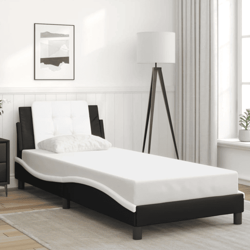 Estrutura de cama de solteiro para adultos com LED Zadar 90x190 cm pretobranco