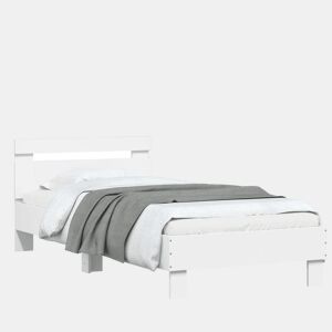 Estrutura de cama de solteiro para adultos c cabeceira e luzes LED 90x190 cm branco