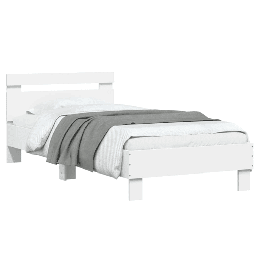 Estrutura de cama de solteiro para adultos c cabeceira e luzes LED 90x190 cm branco