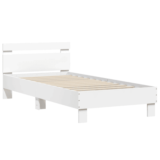 Estrutura de cama de solteiro para adultos c cabeceira e luzes LED 90x190 cm branco