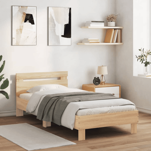 Estrutura de cama de solteiro moderno c cabeceiraluzes LED 90x190 cm carvalho sonoma